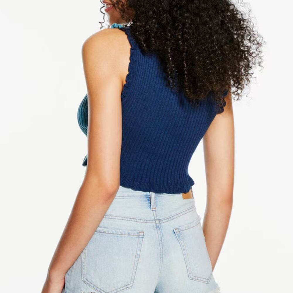 Aeropostale Color blocked Ruffle button-up cropped tank knit top women’s size S - Picture 7 of 7